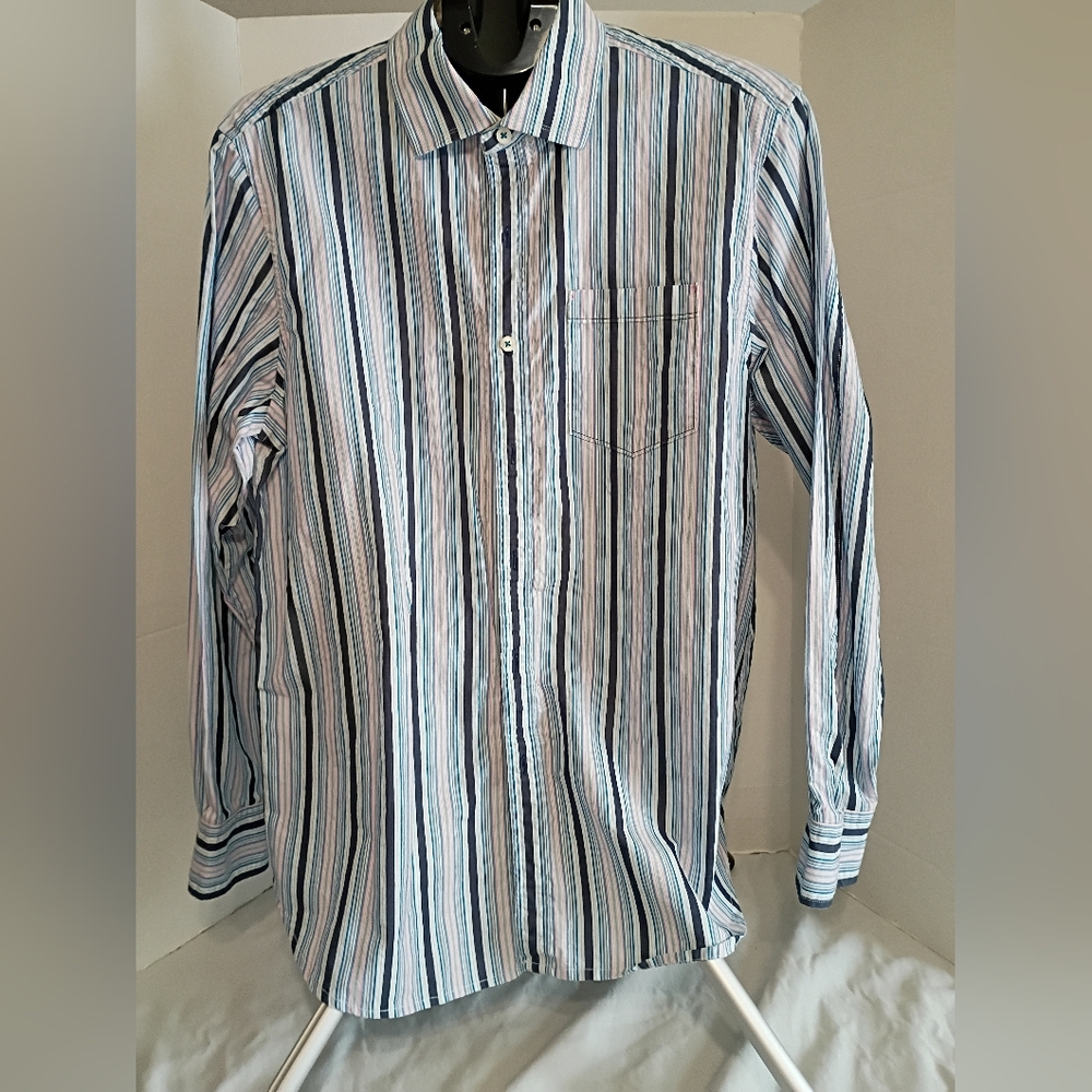 Tommy Bahama Blue and White Striped Button Down Shirt 100% Cotton